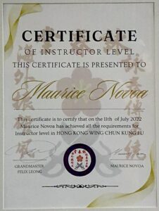 Certificate from Grandmaster Felix Leong